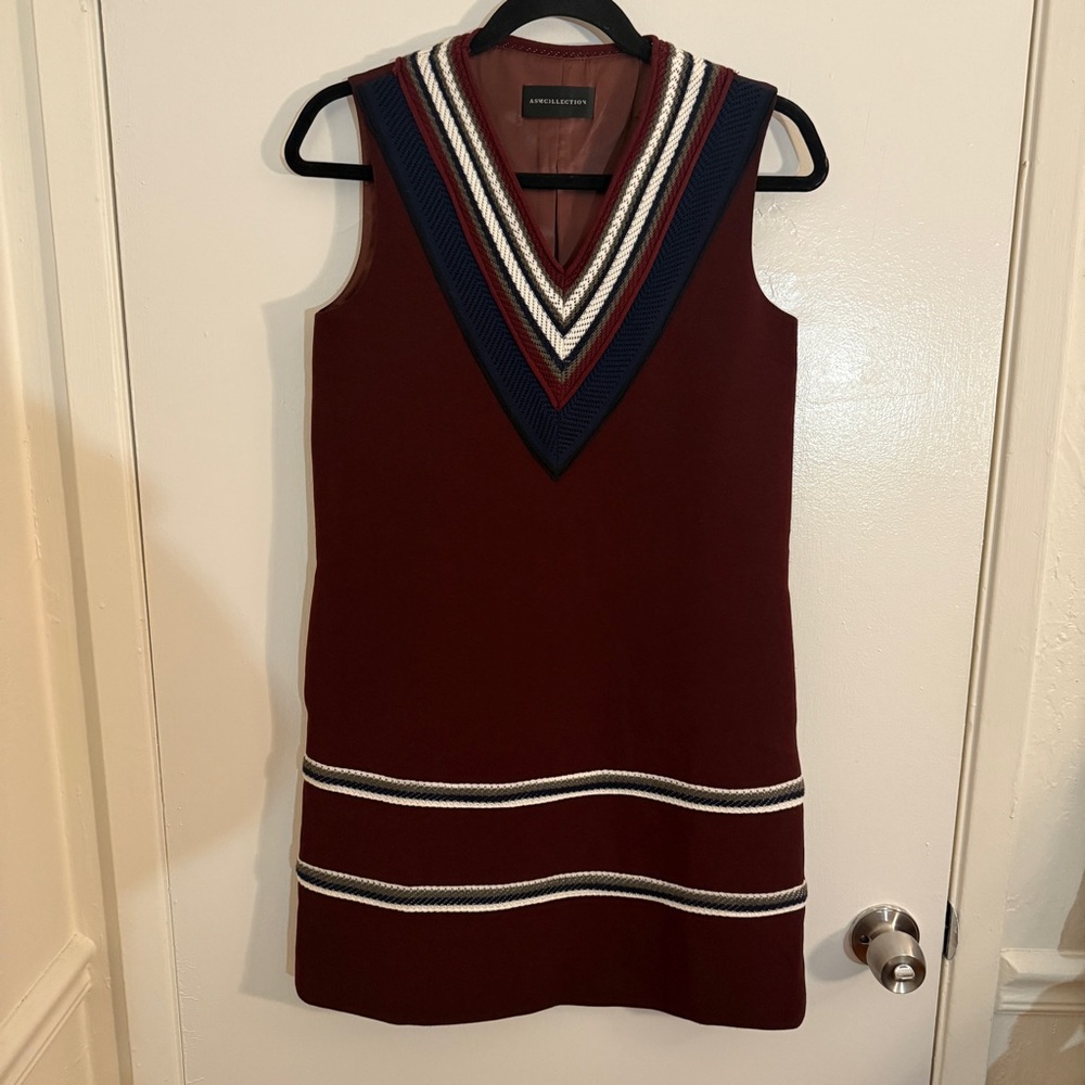 ASM Collection Burgundy V-Neck Mini Sheath Dress Small